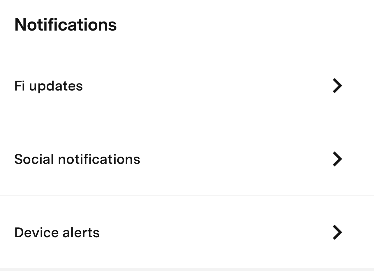 Notifications heading in menu
