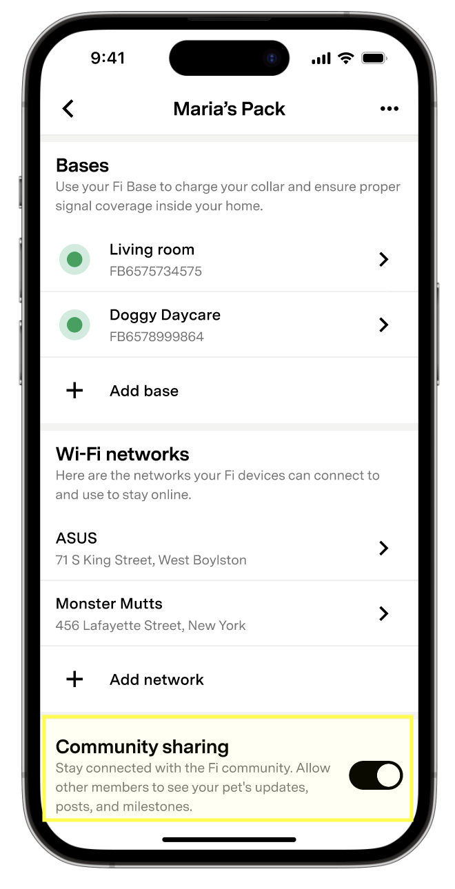Community sharing option in Fi App
