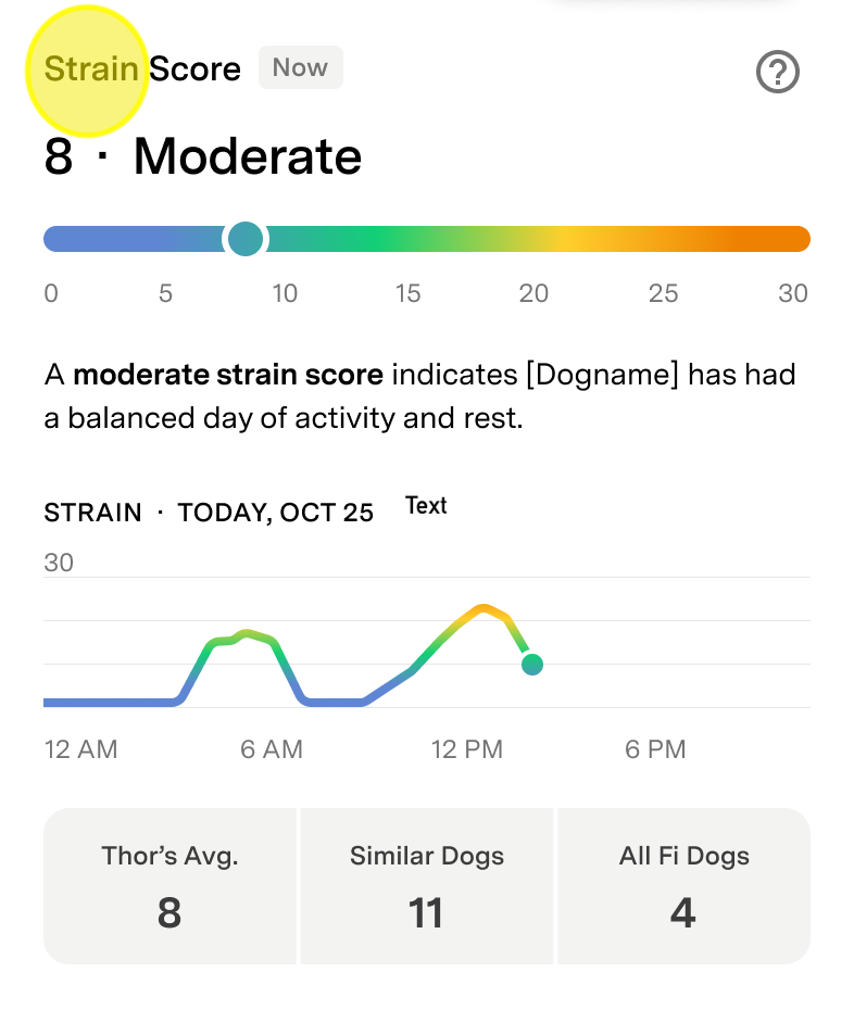Écran Score d'effort de l'application Fi affichant le Score d'effort quotidien pour la période sélectionnée