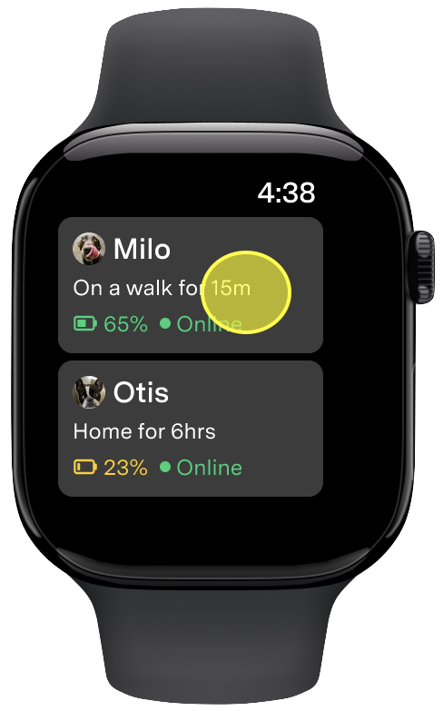 Hervorgehobene Tierprofilkarte in der Apple-Watch-Profilliste