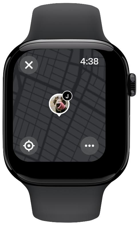 Live-Kartenansicht mit Standort-Pin des Tieres auf der Apple Watch
