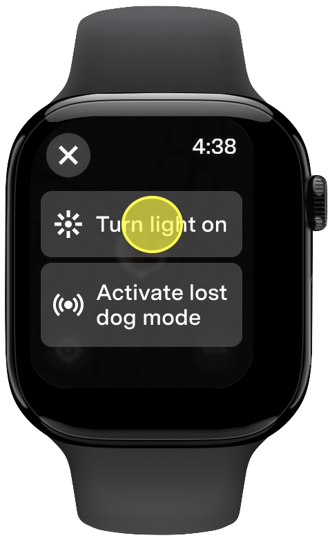 Hervorgehobene Schaltfläche Licht einschalten im Apple-Watch-Kartenmenü