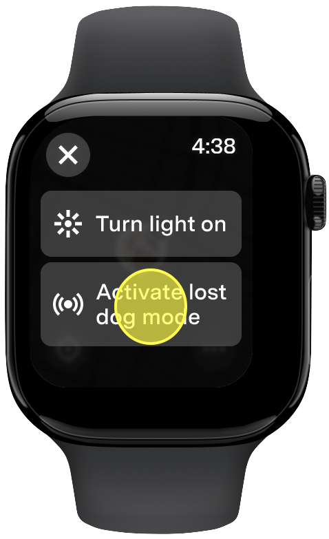 Hervorgehobene Option Lost Mode aktivieren im Apple-Watch-Kartenmenü