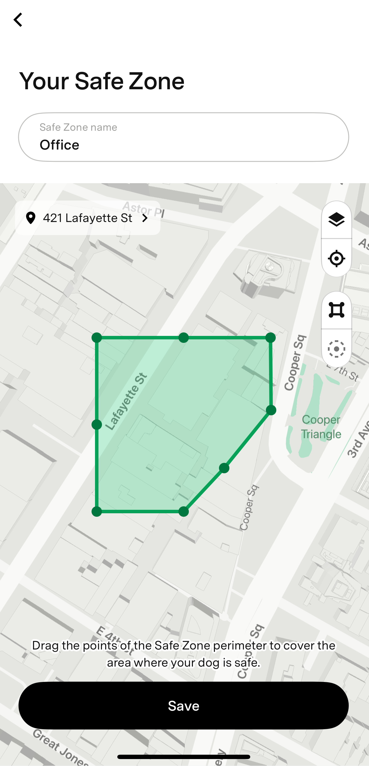 Locatienaam en adreszoekbalk