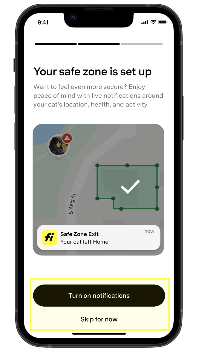 Écran de l’option d’activation des notifications de la Zone sécurisée